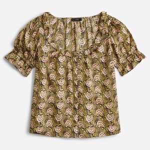 J.Crew Ruffle Featherweight Satin Scoopneck Top in Dandelion‎ Swirl Size Small